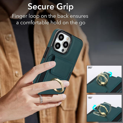 ELECTROPRIME For iPhone 15 Elastic Card Bag Ring Holder Phone Case(Dark Green)