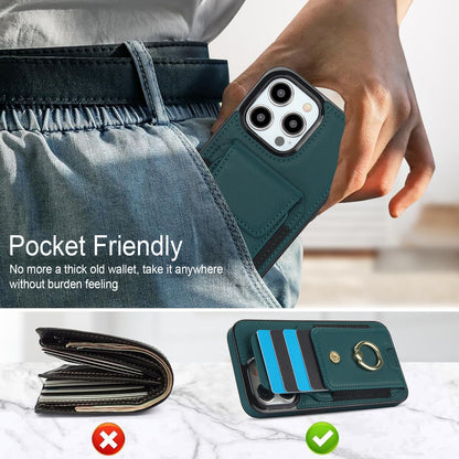 ELECTROPRIME For iPhone 15 Elastic Card Bag Ring Holder Phone Case(Dark Green)