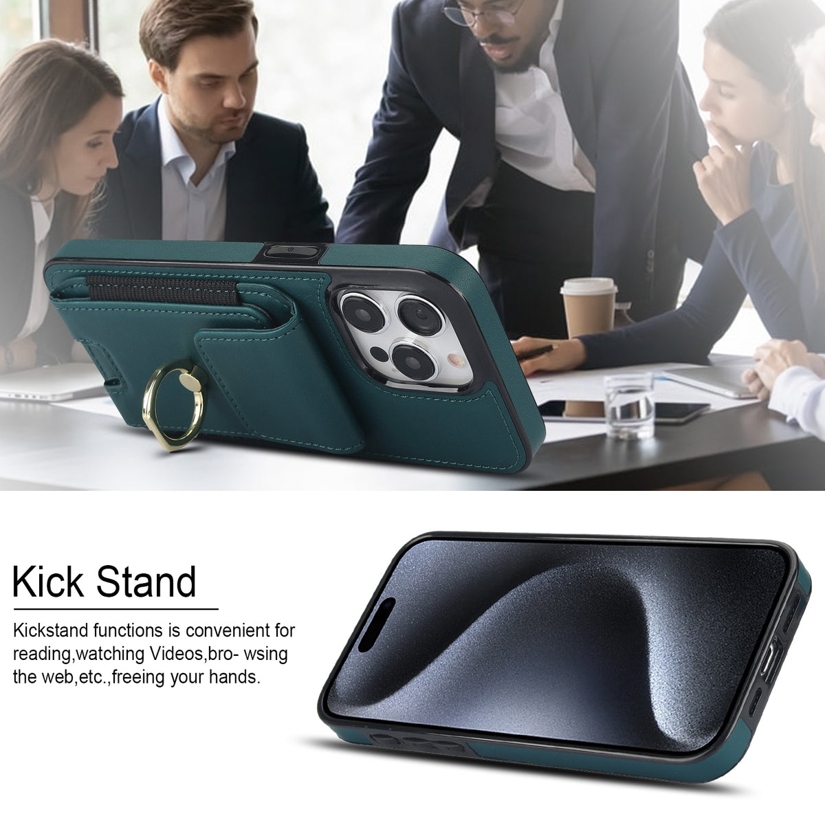 ELECTROPRIME For iPhone 15 Elastic Card Bag Ring Holder Phone Case(Dark Green)