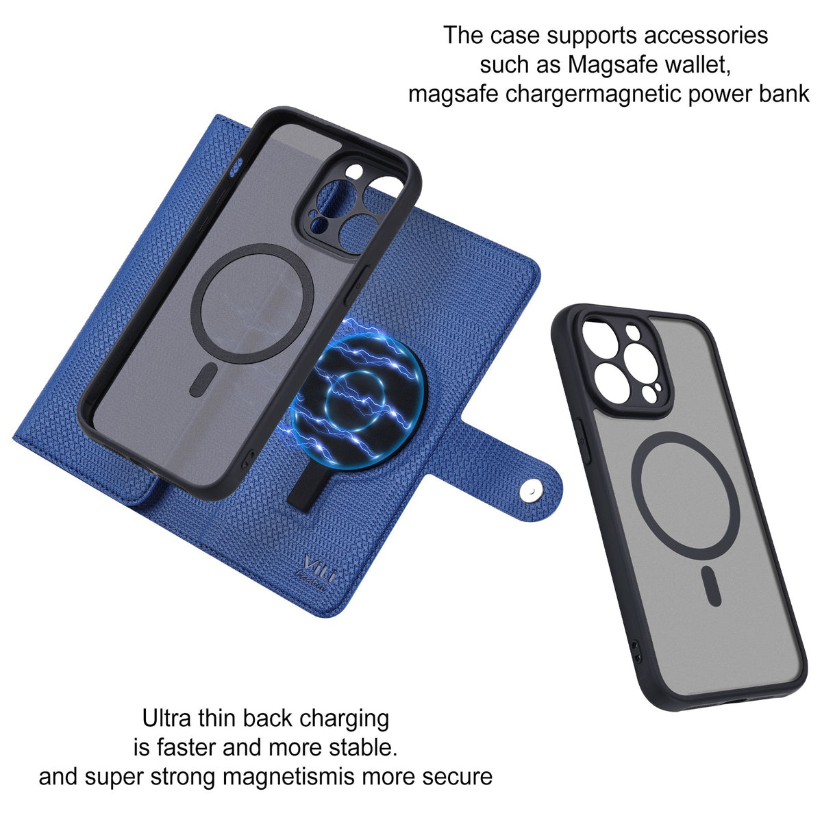 ELECTROPRIME For iPhone 15 Plus ViLi GHA Series Shockproof MagSafe RFID Leather Attraction Horizontal Flip Phone Case(Blue)