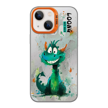 ELECTROPRIME For iPhone 15 Splash-ink AI Cute Dragon PC Hybrid TPU Phone Case(Green Dragon)