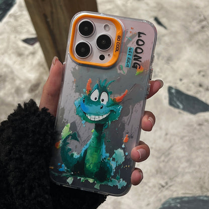 ELECTROPRIME For iPhone 15 Splash-ink AI Cute Dragon PC Hybrid TPU Phone Case(Green Dragon)
