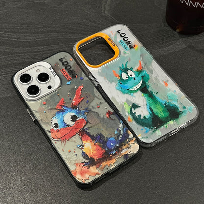 ELECTROPRIME For iPhone 15 Splash-ink AI Cute Dragon PC Hybrid TPU Phone Case(Green Dragon)