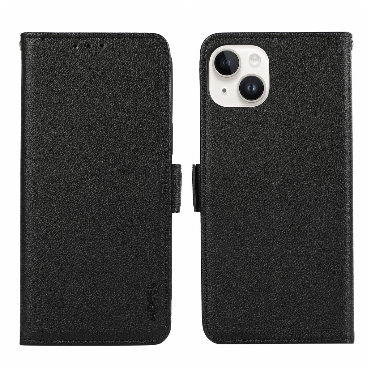 ELECTROPRIME For iPhone 15 ABEEL Side-Magnetic Litchi Pattern Leather RFID Phone Case(Black)
