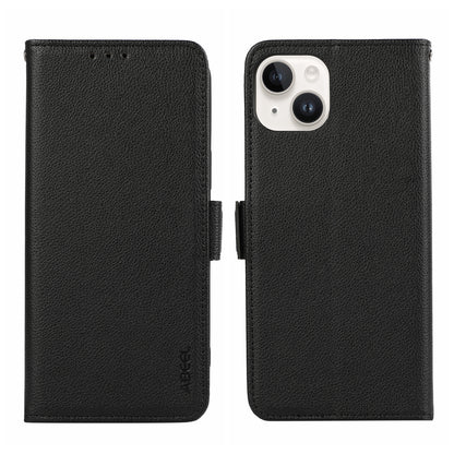 ELECTROPRIME For iPhone 15 ABEEL Side-Magnetic Litchi Pattern Leather RFID Phone Case(Black)