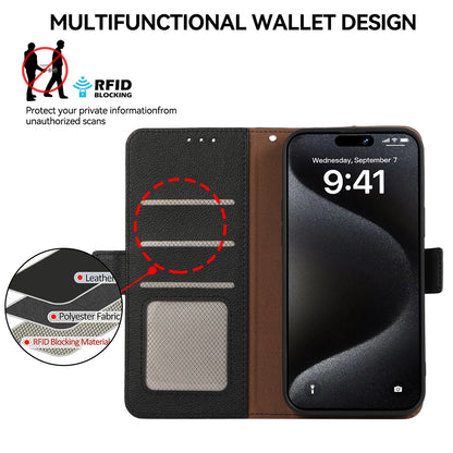 ELECTROPRIME For iPhone 15 ABEEL Side-Magnetic Litchi Pattern Leather RFID Phone Case(Black)