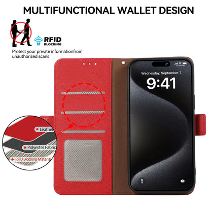 ELECTROPRIME For iPhone 15 ABEEL Side-Magnetic Litchi Pattern Leather RFID Phone Case(Red)