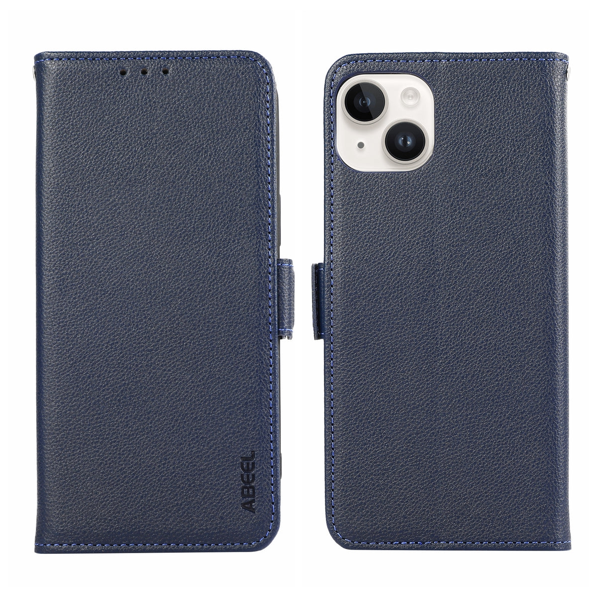 ELECTROPRIME For iPhone 15 ABEEL Side-Magnetic Litchi Pattern Leather RFID Phone Case(Blue)