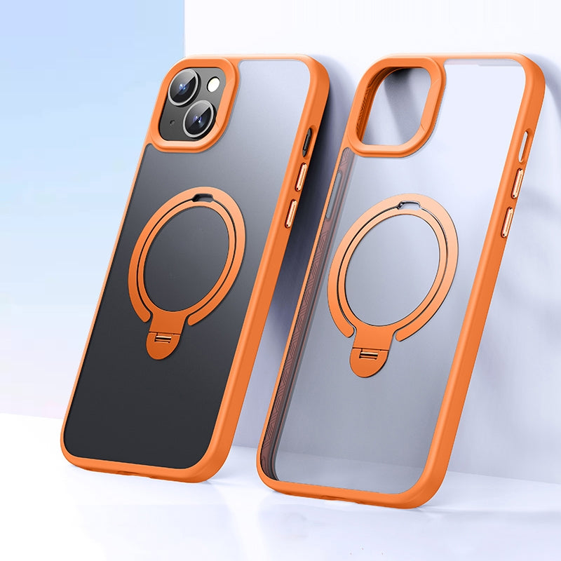 ELECTROPRIME For iPhone 15 Plus / 14 Plus Double Ring MagSafe Magnetic Holder Phone Case(Matte Orange)