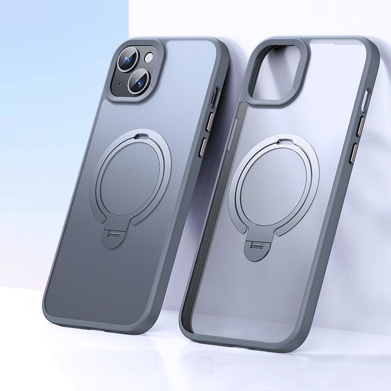 ELECTROPRIME For iPhone 15 Double Ring MagSafe Magnetic Holder Phone Case(Matte Grey)