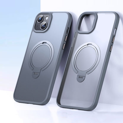 ELECTROPRIME For iPhone 15 Double Ring MagSafe Magnetic Holder Phone Case(Matte Grey)