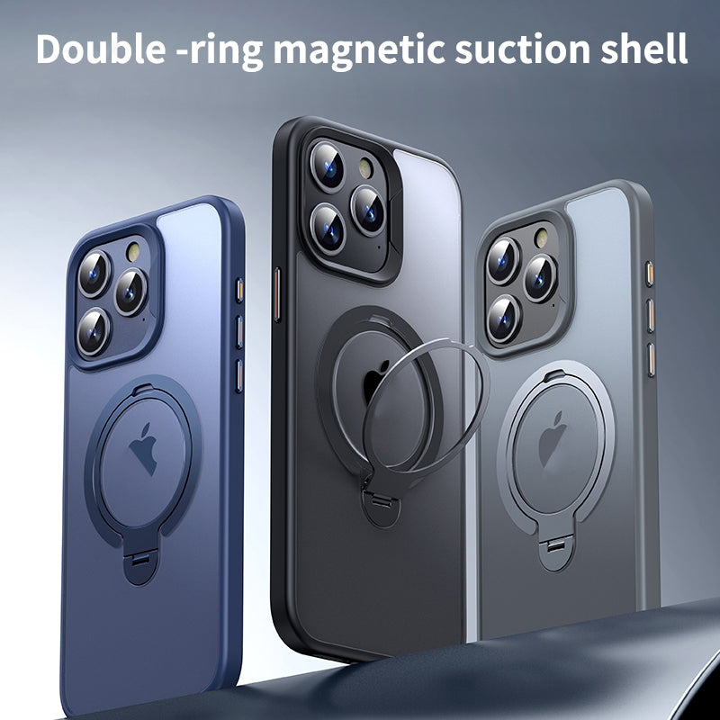 ELECTROPRIME For iPhone 15 Plus / 14 Plus Double Ring MagSafe Magnetic Holder Phone Case(Matte Orange)