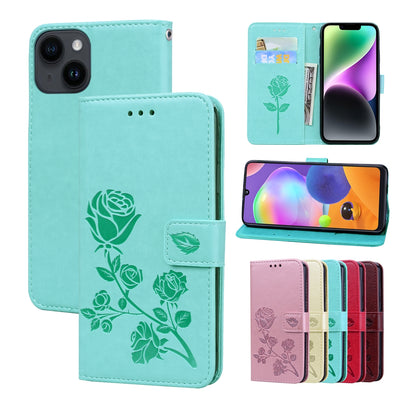 ELECTROPRIME For iPhone 15 Rose Embossed Flip PU Leather Phone Case(Green)