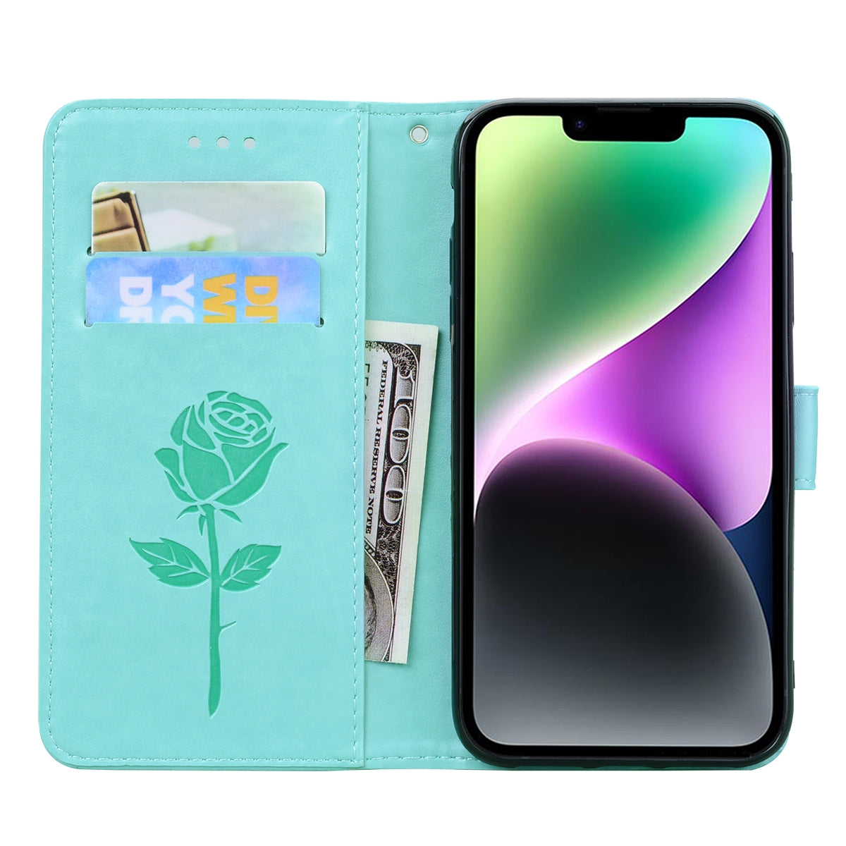 ELECTROPRIME For iPhone 15 Rose Embossed Flip PU Leather Phone Case(Green)