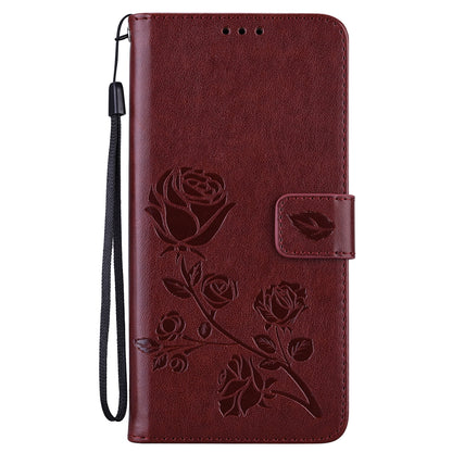 ELECTROPRIME For iPhone 15 Rose Embossed Flip PU Leather Phone Case(Brown)