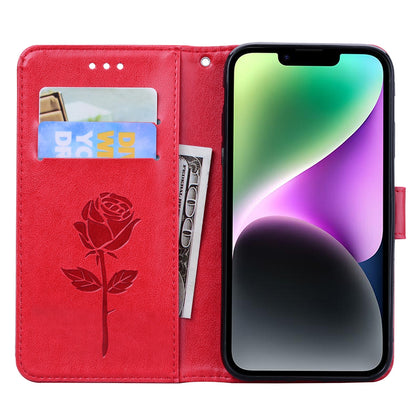 ELECTROPRIME For iPhone 15 Rose Embossed Flip PU Leather Phone Case(Red)