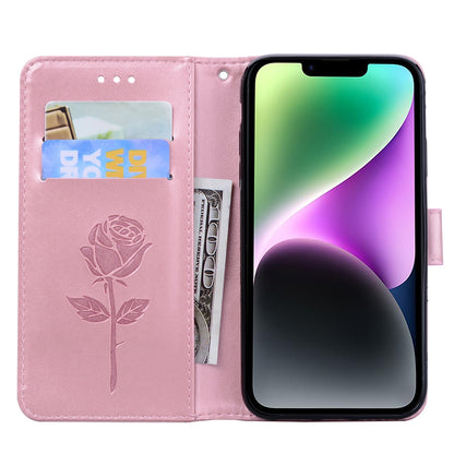 ELECTROPRIME For iPhone 15 Rose Embossed Flip PU Leather Phone Case(Rose Gold)