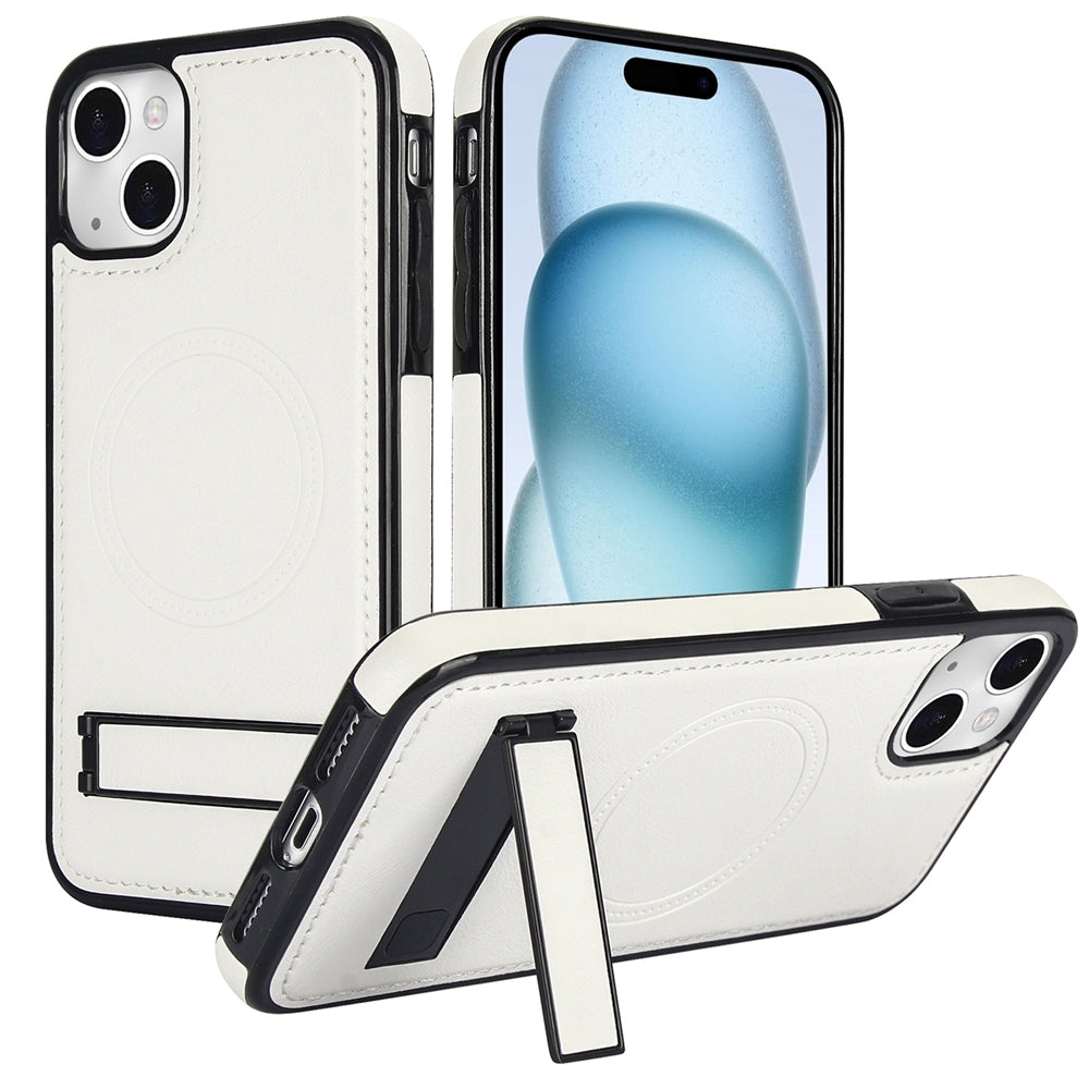ELECTROPRIME For iPhone 15 Plus Retro Leather Invisible Stand MagSafe Phone Case(White)