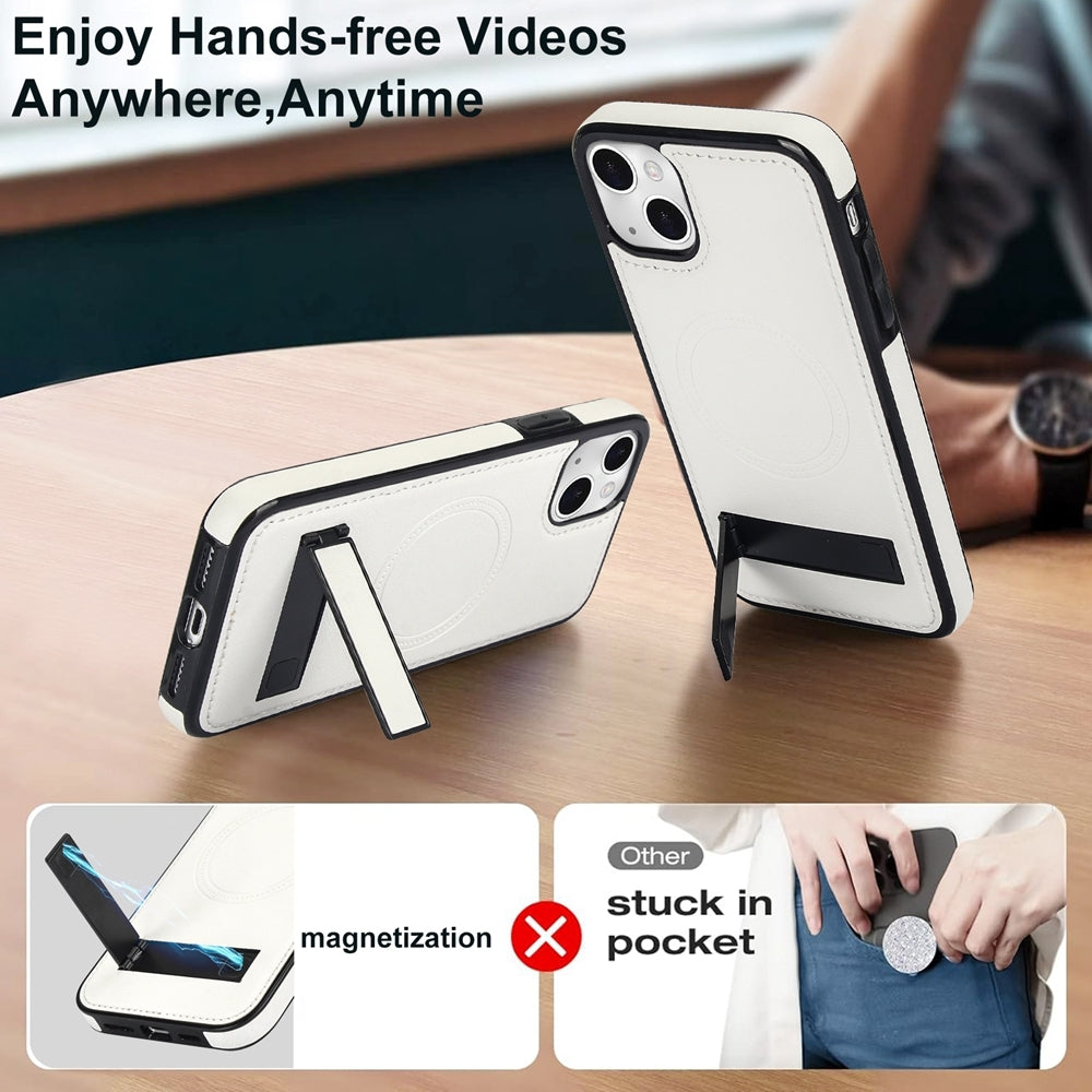 ELECTROPRIME For iPhone 15 Plus Retro Leather Invisible Stand MagSafe Phone Case(White)