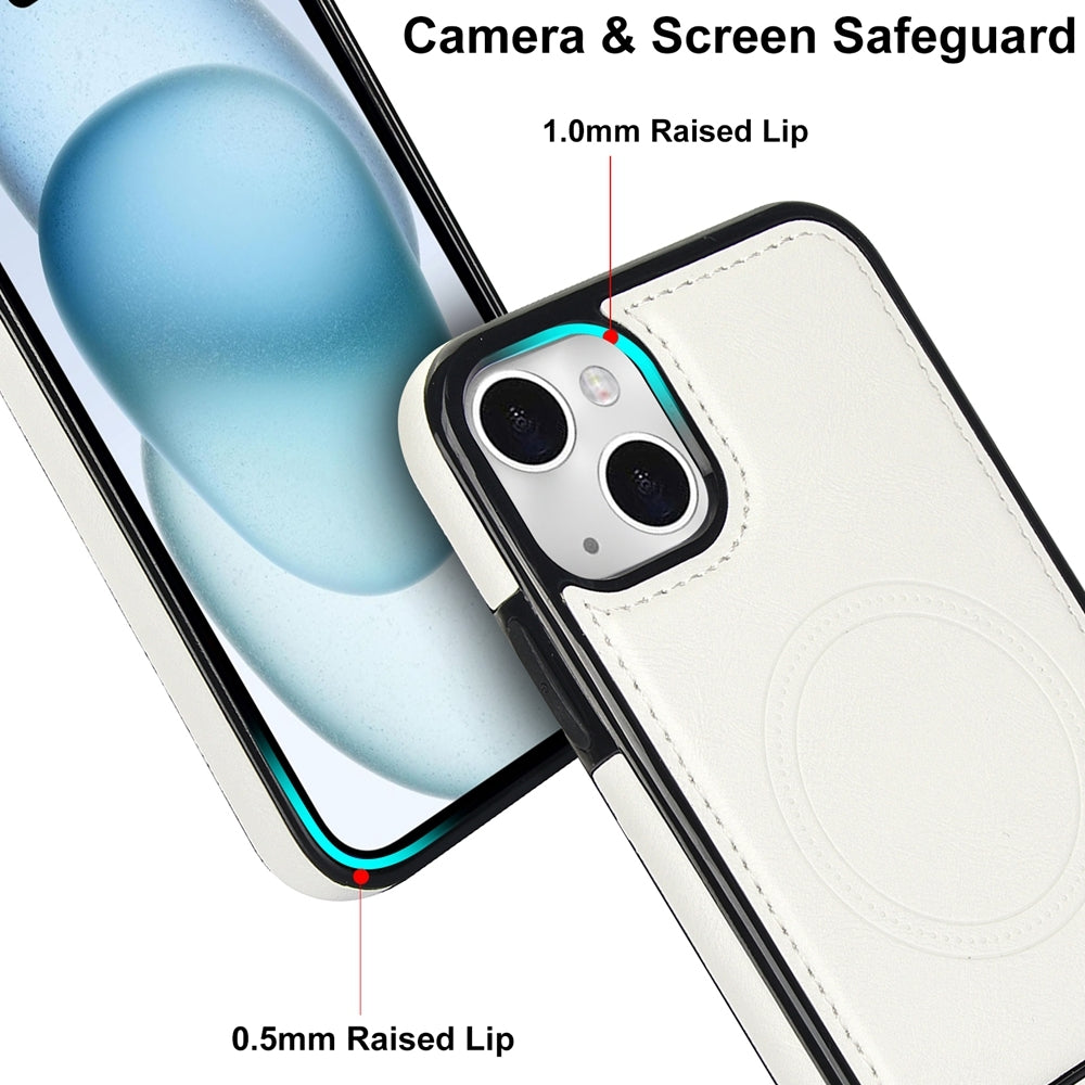 ELECTROPRIME For iPhone 15 Plus Retro Leather Invisible Stand MagSafe Phone Case(White)
