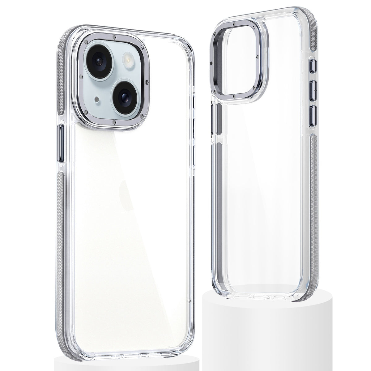 ELECTROPRIME For iPhone 15 Dual-Color Clear Acrylic Hybrid TPU Phone Case(Grey)
