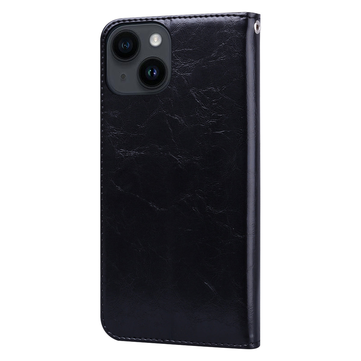ELECTROPRIME Oil Wax Texture Shockproof Flip Leather Phone Case For iPhone 15(Black)