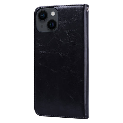 ELECTROPRIME Oil Wax Texture Shockproof Flip Leather Phone Case For iPhone 15(Black)