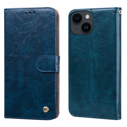 ELECTROPRIME Oil Wax Texture Shockproof Flip Leather Phone Case For iPhone 15(Blue)
