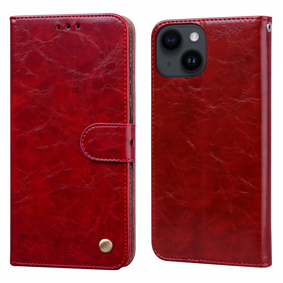 ELECTROPRIME Oil Wax Texture Shockproof Flip Leather Phone Case For iPhone 15(Red)