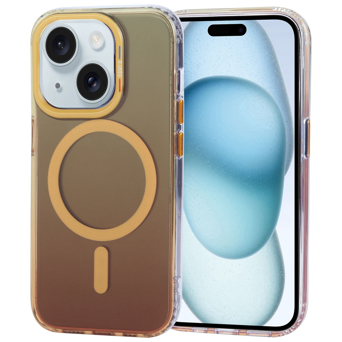 ELECTROPRIME For iPhone 15 TGVIS Aurora Series MagSafe Magnetic Phone Case(Gradient Orange)