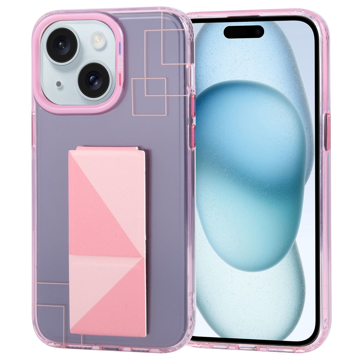 ELECTROPRIME For iPhone 15 TGVIS Art Series Folding Holder Phone Case(Pink)