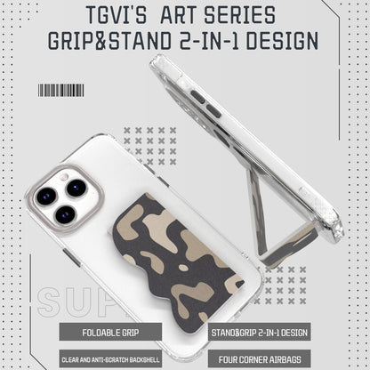 ELECTROPRIME For iPhone 15 TGVIS Art Series Folding Holder Phone Case(Gold)