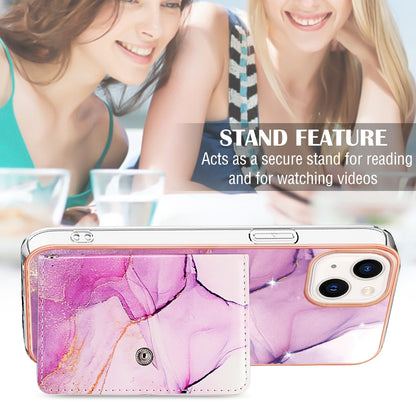 ELECTROPRIME For iPhone 15 Plus Marble Pattern IMD Card Slot Phone Case(Pink Purple Gold)