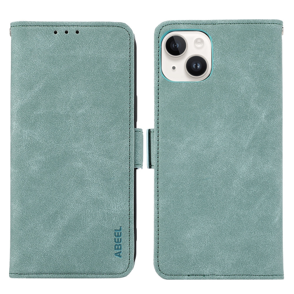 ELECTROPRIME For iPhone 15 Plus ABEEL Frosted Magnetic RFID Leather Phone Case(Cyan)