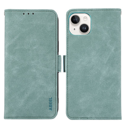 ELECTROPRIME For iPhone 15 Plus ABEEL Frosted Magnetic RFID Leather Phone Case(Cyan)