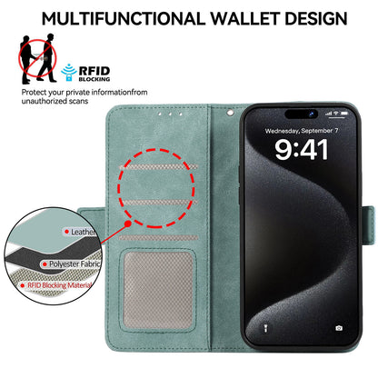 ELECTROPRIME For iPhone 15 Plus ABEEL Frosted Magnetic RFID Leather Phone Case(Cyan)
