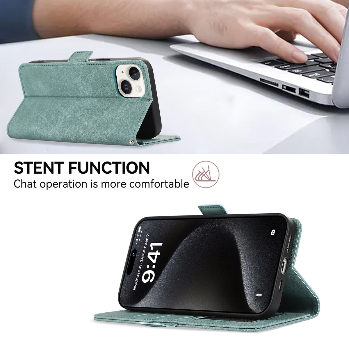 ELECTROPRIME For iPhone 15 Plus ABEEL Frosted Magnetic RFID Leather Phone Case(Cyan)