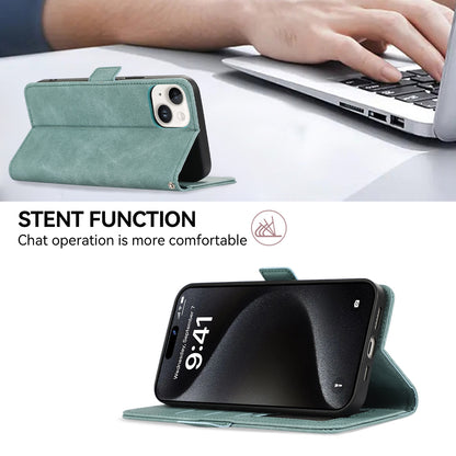 ELECTROPRIME For iPhone 15 Plus ABEEL Frosted Magnetic RFID Leather Phone Case(Cyan)