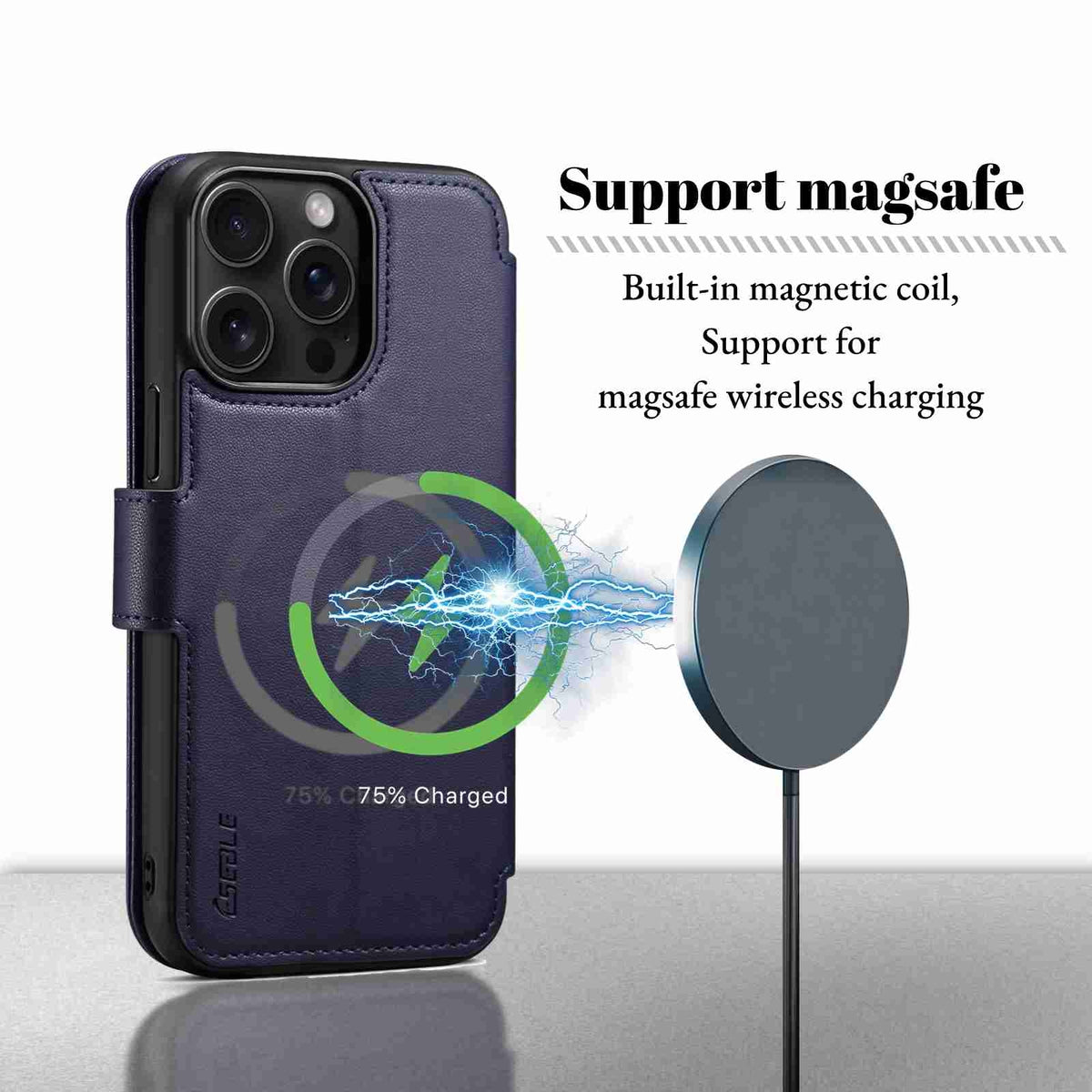 ELECTROPRIME For iPhone 15 ESEBLE E1 Nappa Texture MagSafe Holder Leather Phone Case(Dark Blue)