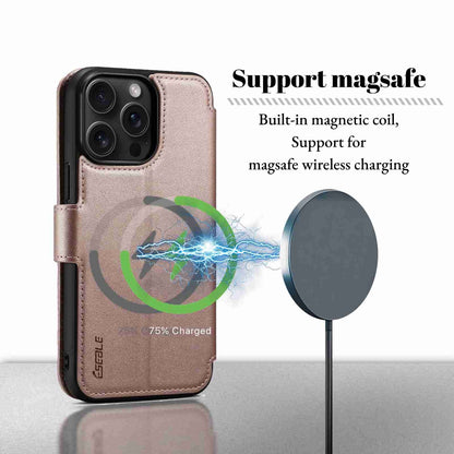 ELECTROPRIME For iPhone 15 ESEBLE E1 Nappa Texture MagSafe Holder Leather Phone Case(Rose Gold)