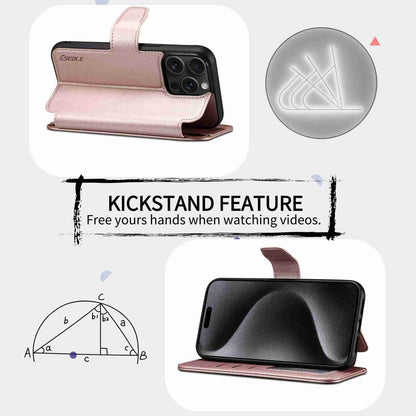 ELECTROPRIME For iPhone 15 ESEBLE E1 Nappa Texture MagSafe Holder Leather Phone Case(Rose Gold)