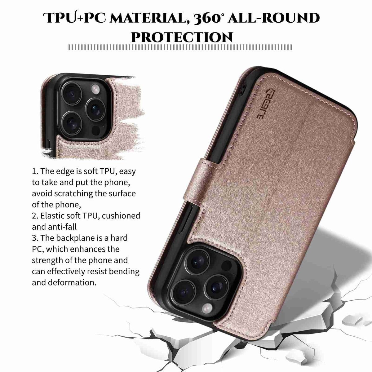ELECTROPRIME For iPhone 15 ESEBLE E1 Nappa Texture MagSafe Holder Leather Phone Case(Rose Gold)