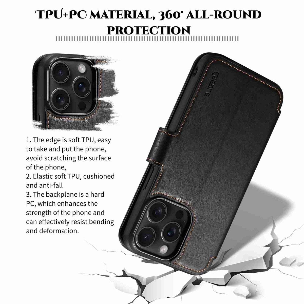 ELECTROPRIME For iPhone 15 ESEBLE E1 Nappa Texture MagSafe Holder Leather Phone Case(Black)