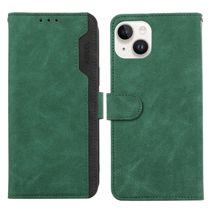 ELECTROPRIME For iPhone 15 Plus ABEEL Color Block Magnetic RFID Leather Phone Case(Green-Black)