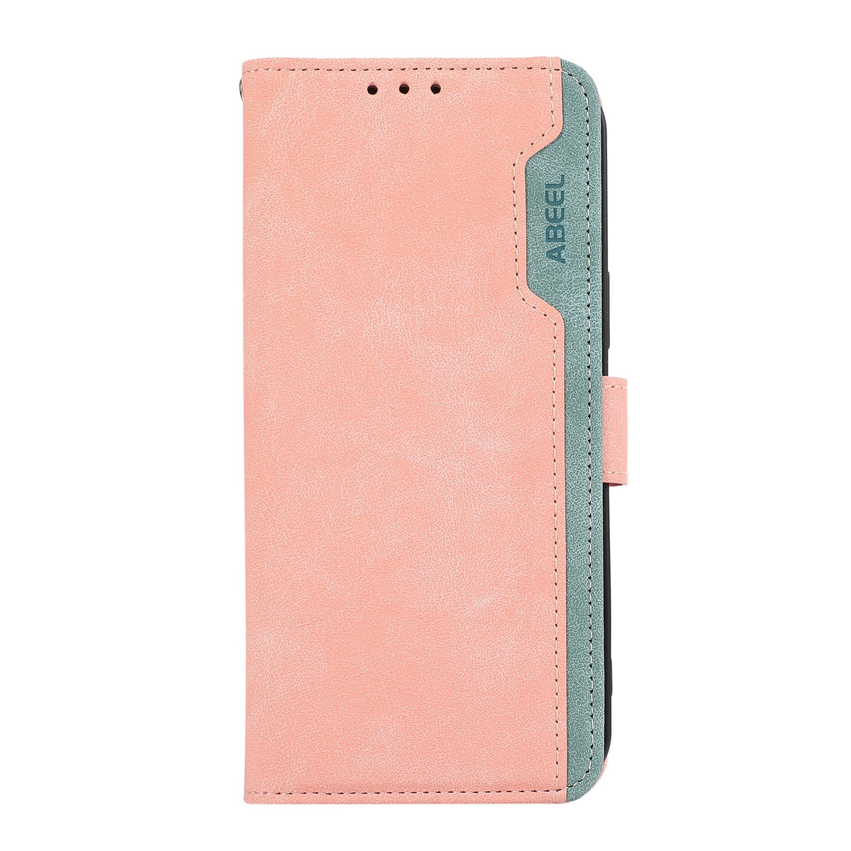 ELECTROPRIME For iPhone 15 ABEEL Color Block Magnetic RFID Leather Phone Case(Pink-Cyan)
