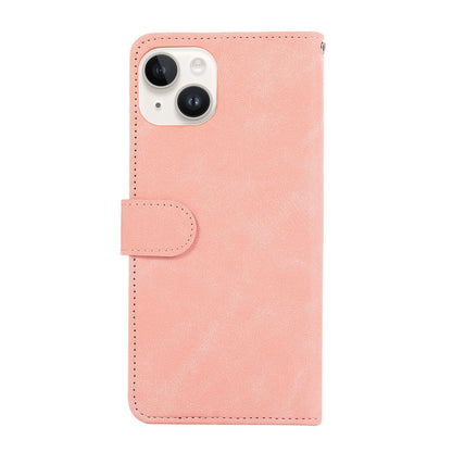 ELECTROPRIME For iPhone 15 ABEEL Color Block Magnetic RFID Leather Phone Case(Pink-Cyan)