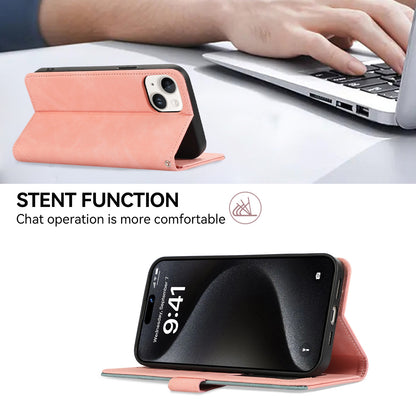 ELECTROPRIME For iPhone 15 ABEEL Color Block Magnetic RFID Leather Phone Case(Pink-Cyan)