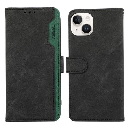 ELECTROPRIME For iPhone 15 ABEEL Color Block Magnetic RFID Leather Phone Case(Black-Green)