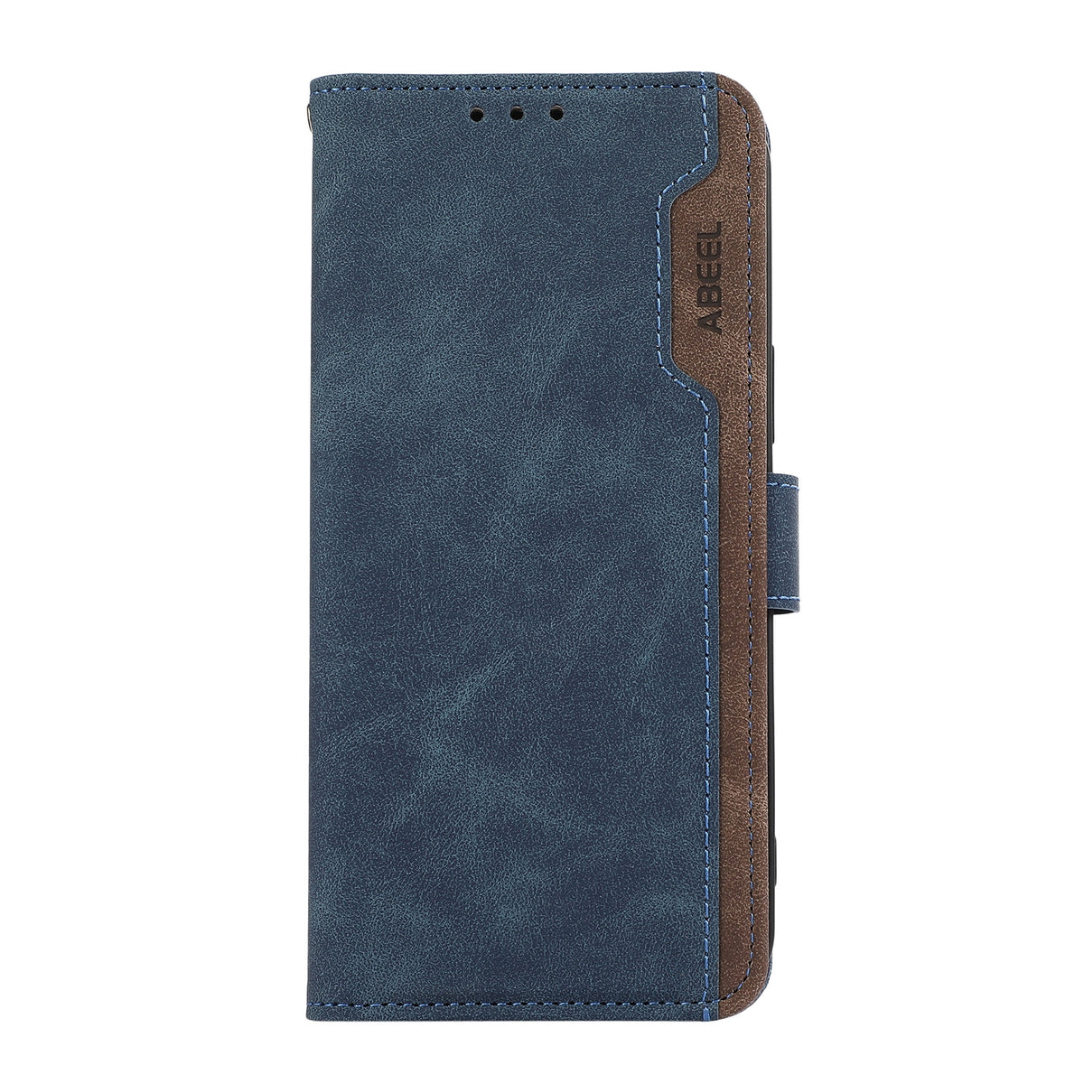 ELECTROPRIME For iPhone 15 ABEEL Color Block Magnetic RFID Leather Phone Case(Blue-Brown)