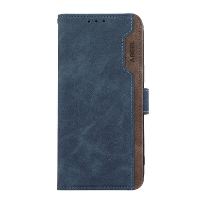 ELECTROPRIME For iPhone 15 ABEEL Color Block Magnetic RFID Leather Phone Case(Blue-Brown)